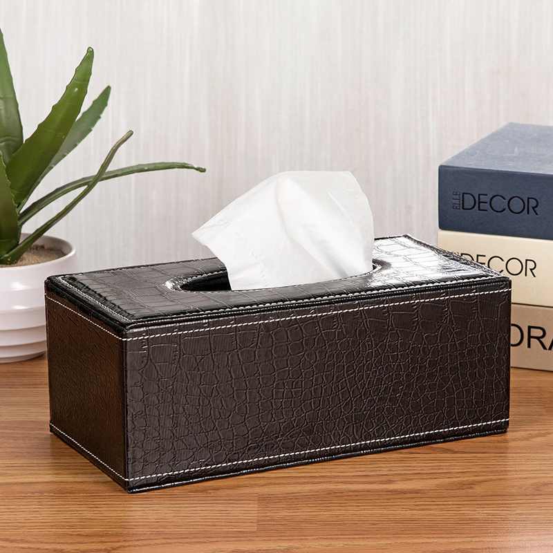 Luxury Design Soft PU Leather Black Napkin Holder Tissue Box