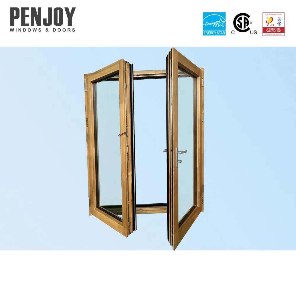 Penjoy European Modern Door Triple Glazed Glass Aluminum Clad Wood French Doors