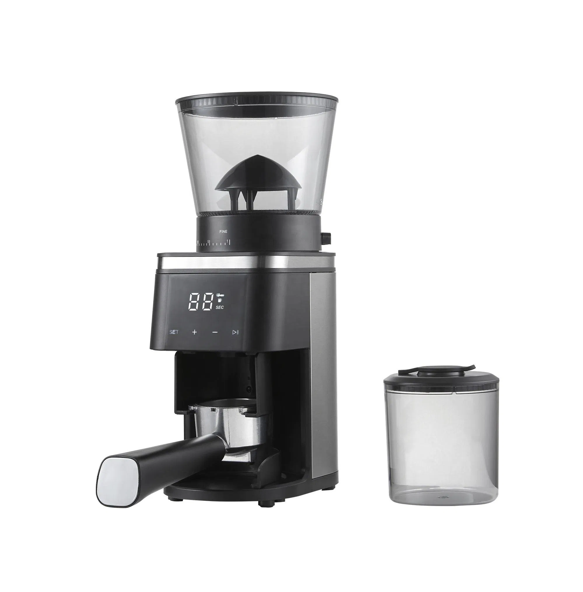 Electric Conical Burr Coffee Grinder - 160W, 30 Grinding Settings, Detachable Parts, Portafilter Cradle