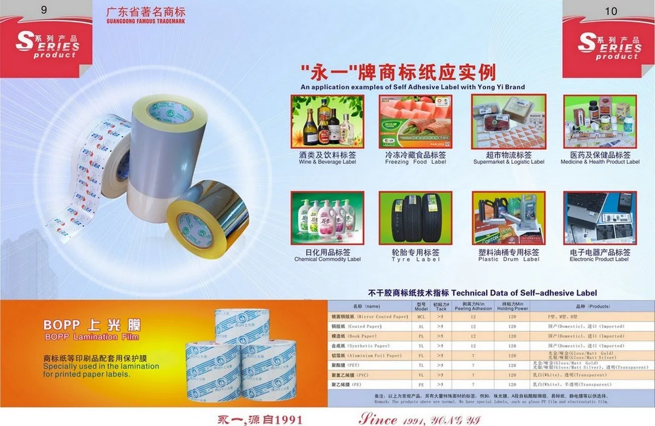 Self - Adhesive Pet Label Material (RoHS & Reach)