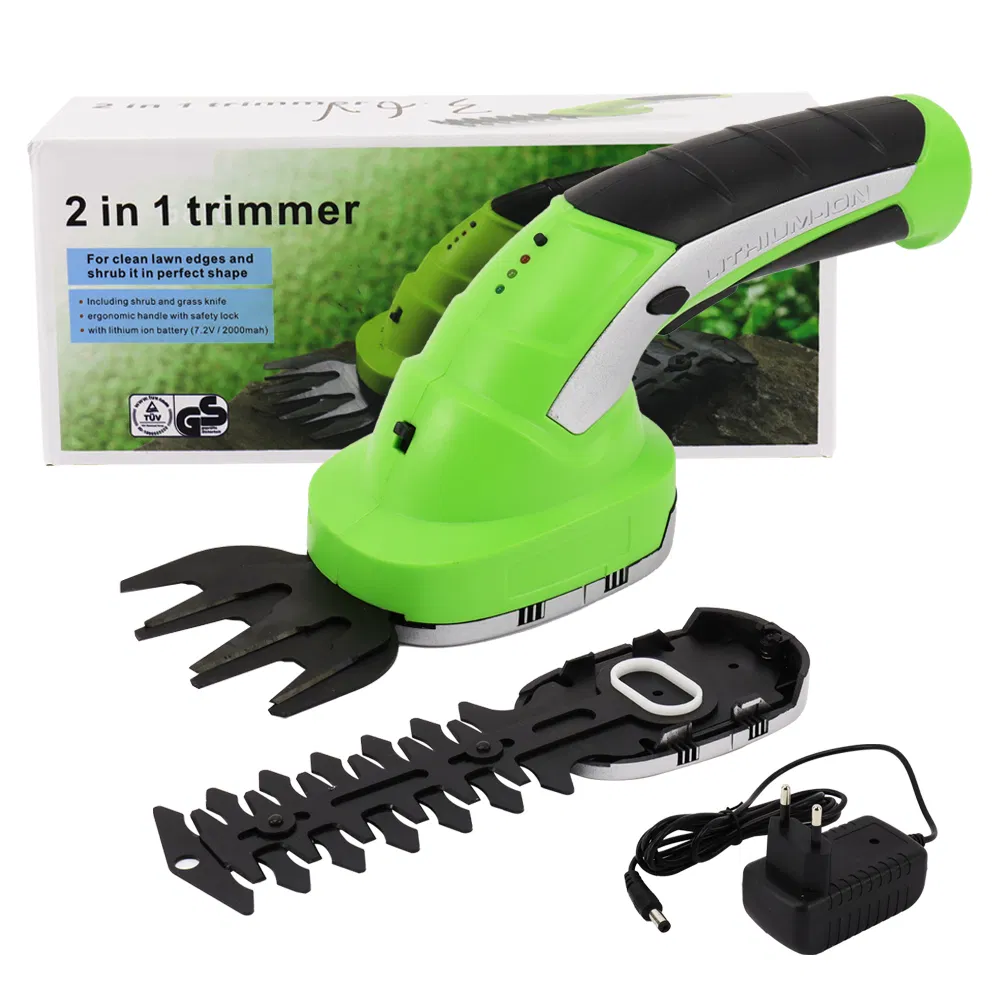 2 in 1 Grass Hedge Trimmer Handheld Grass Shear Shrubber Trimmer 3.6V Electric Grass Cutter with Rechargeable Battery Dual Blade