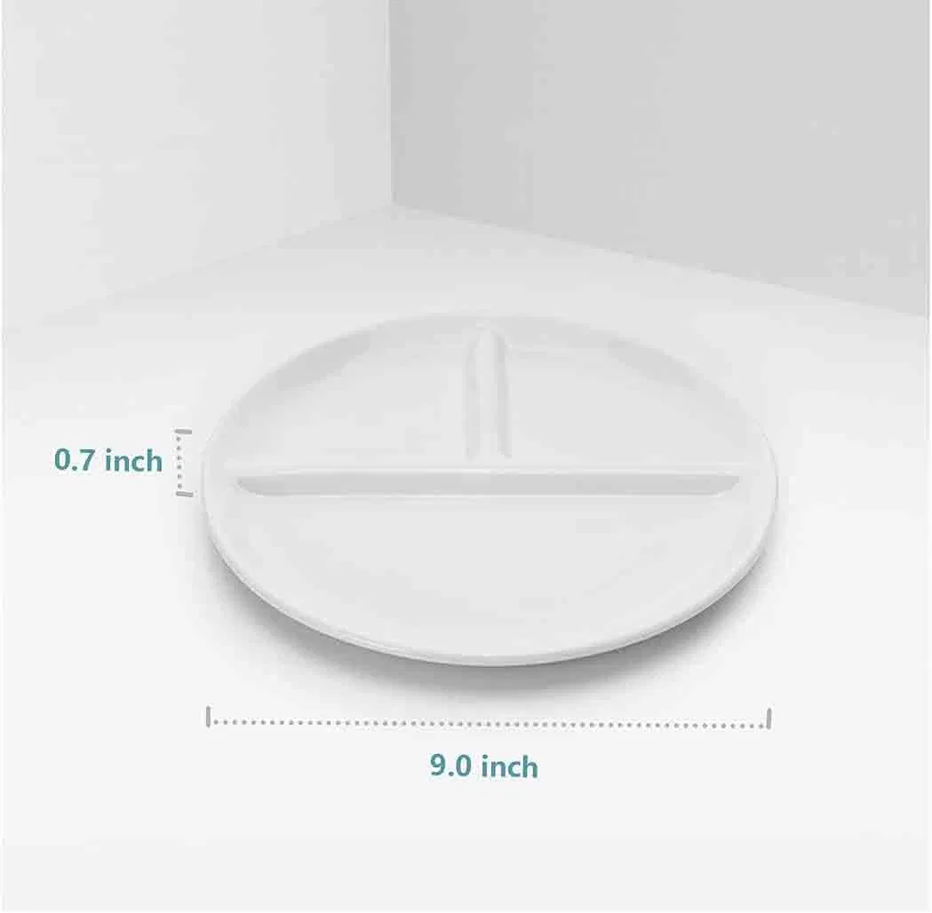 9 Inch Ceramic Divided Plates for Adults Handmade Porcelain Dinner Diet Plate