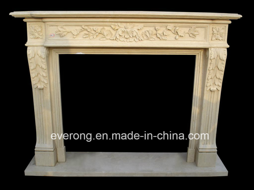 Luxury Hand Carved Cultured Beige/Yellow Marble Fireplace for Home Decoration