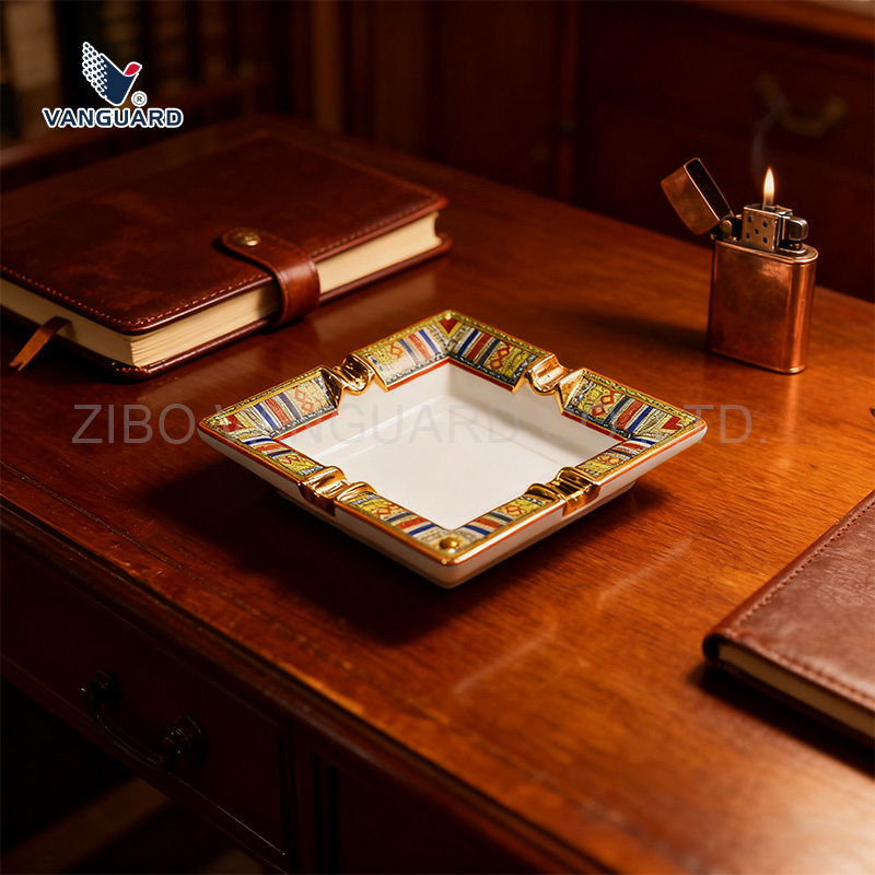 Luxury Porcelain Square Ashtray Custom Logo Ceramic Cigarette Ashtray for Art Collection