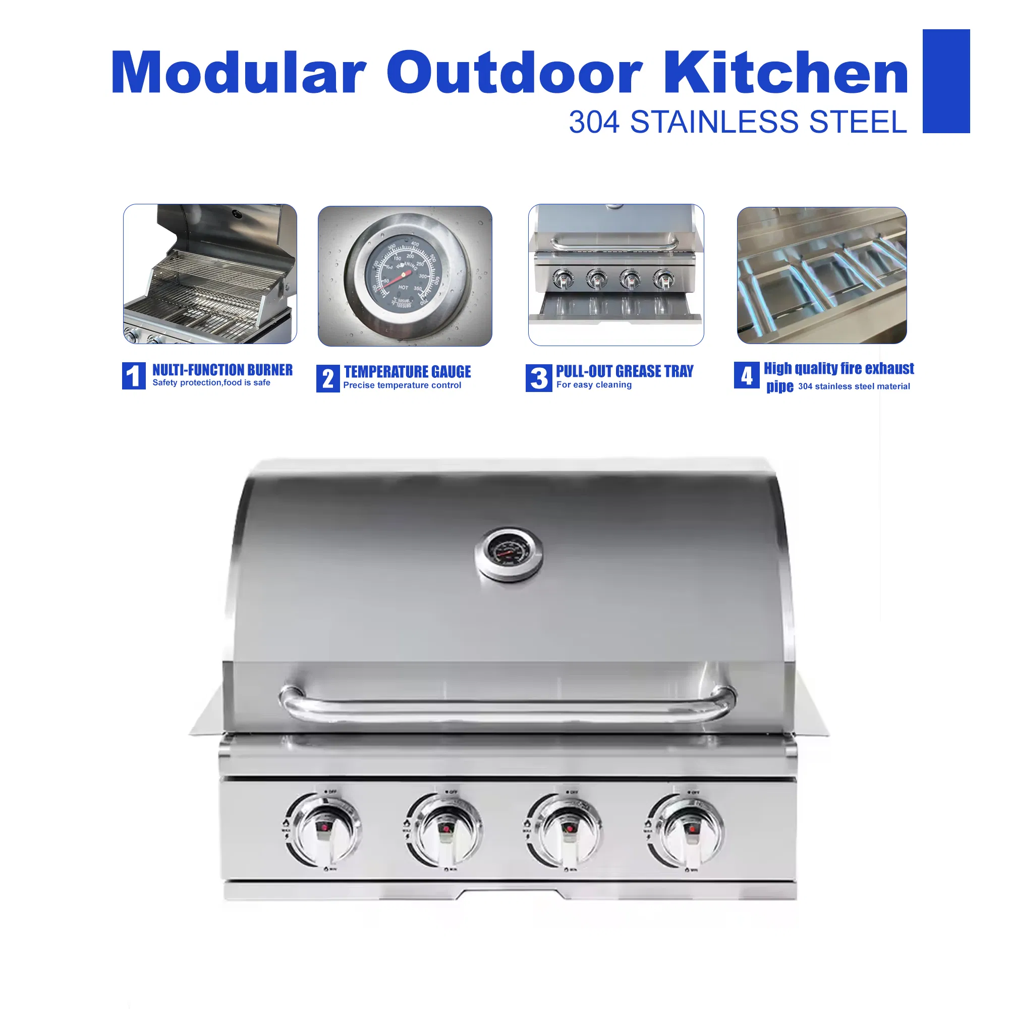 Premium 4-Burner Built-in Gas Grill with Durable Stainless Steel