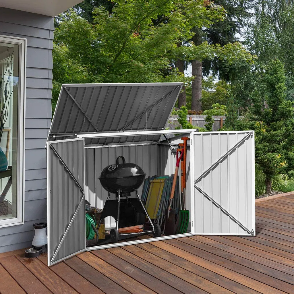 Outdoor Storage Shed, Waterproof Aluminum Garden Shed with Lockable Double Door, Weather Resistant Tool Storage House Grey