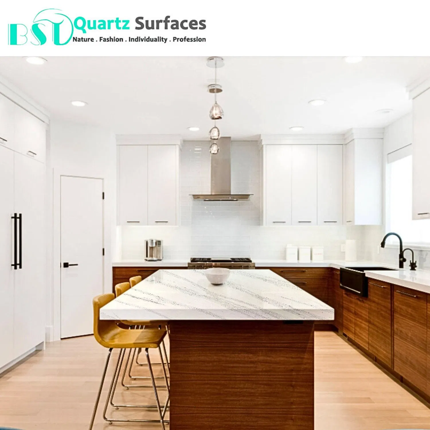 Stella Quartz Stone Slab for Precut Kitchen Countertop