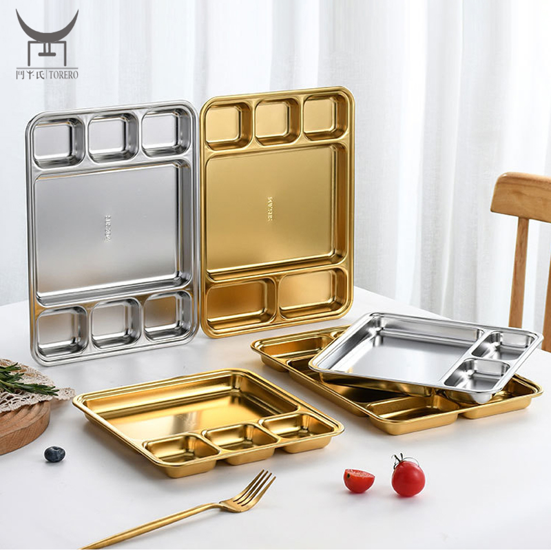 Metal Multi-Grids Sauce Barbecue Plate Dish 5 / 6 Compartment Appetizer Serving Tray Divided Lunch Plate