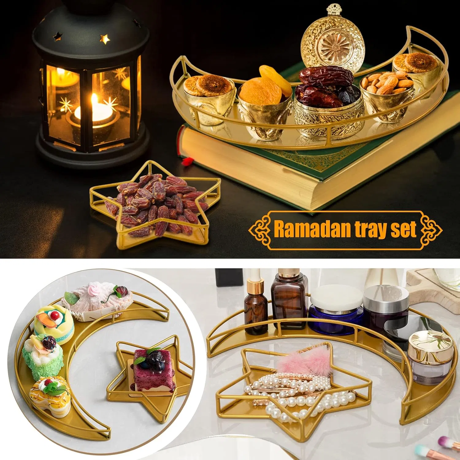 Islam Muslim Ramadan Metal Serving Dishes Moon Star Shaped Trays for Eid Mubarak