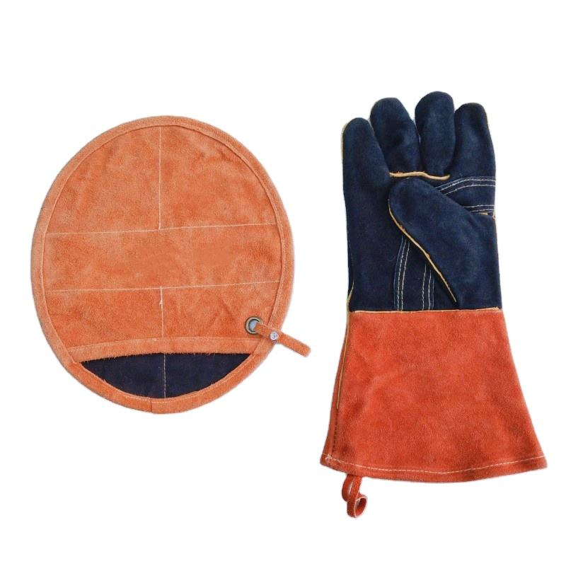 Premium Heat Resistant Cowhide Leather BBQ Gloves with Long Sleeves