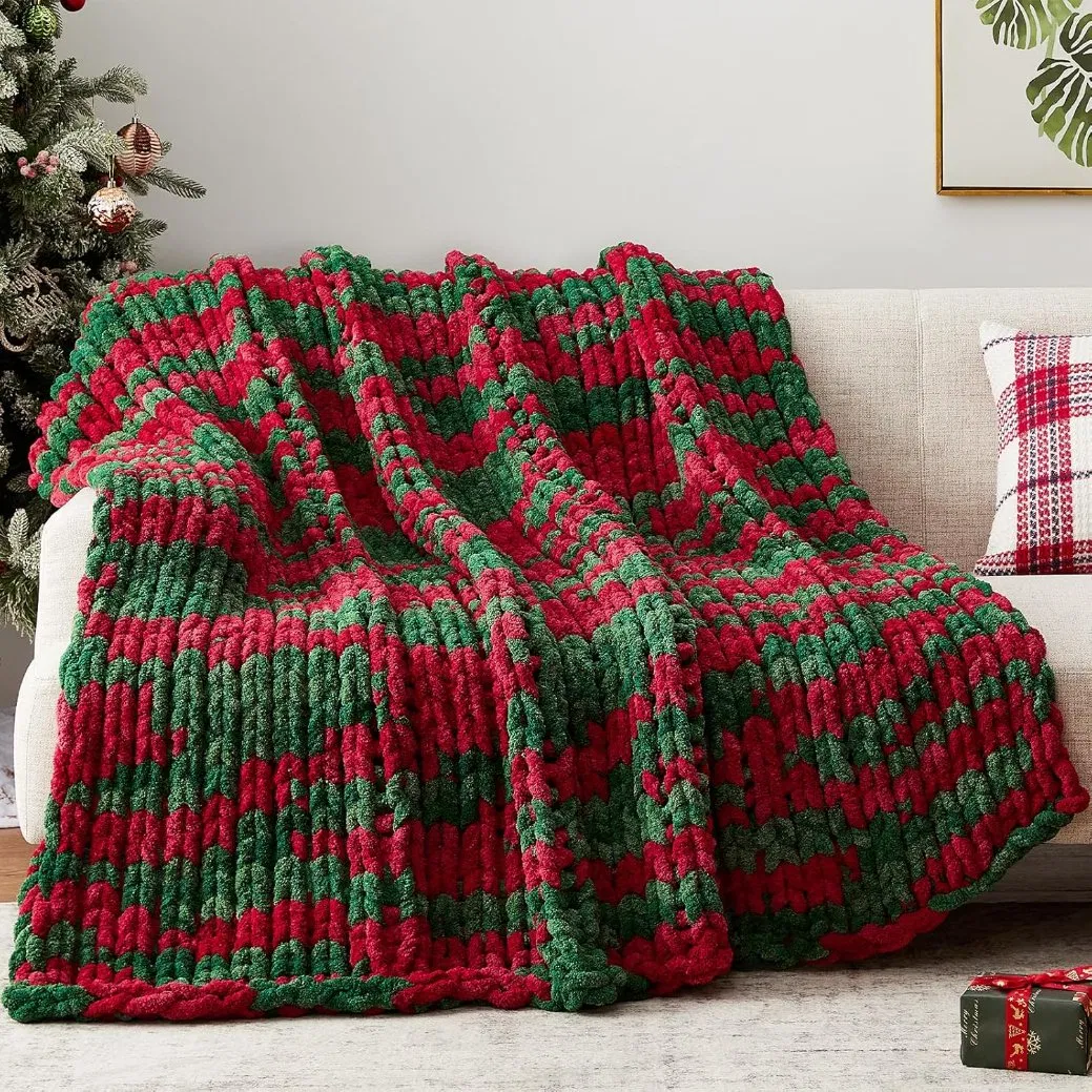 Chunky Knit Throw Blanket Knitted Throw Chenille Blankets for Bed Couch