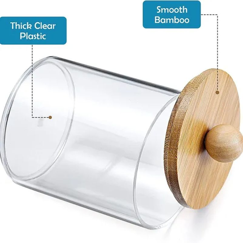 Cotton Ball Pad Round Swab Holder Dispenser Jars with Bamboo Lids for Bathroom Accessories Storage Organizer Hh008_1