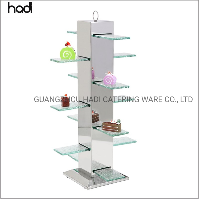 Hadi Wedding Luxury Multilayer Buffet Stand Eiffel Tower Stainless Steel Buffet Rack Cake Stand 4 Tier High Risers for Buffet Food Stand