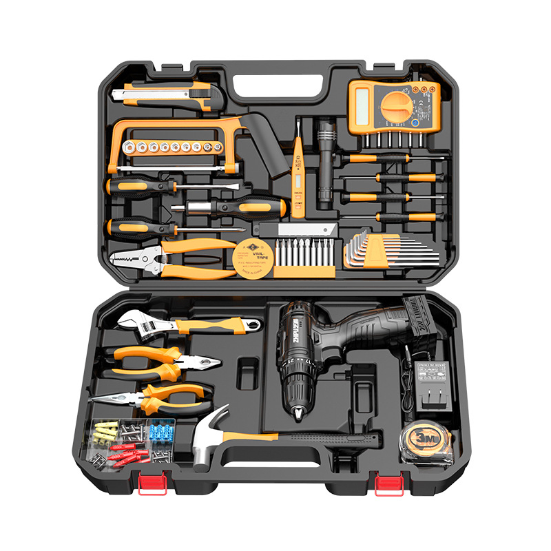 Auto Car Repair Electrician Maintenance Power Tool Kit 220V Lithium Electric Impact Drill Bit Hardware Toolbox Set