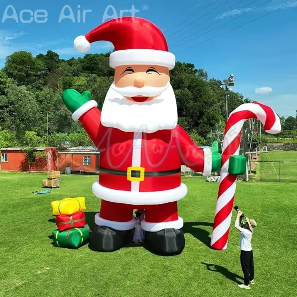 26FT Christmas Inflatable Santa Claus with Cindy Cane & Gift Boxes, Outdoor Blow up Giant Santa Inflatable Christmas Decoration