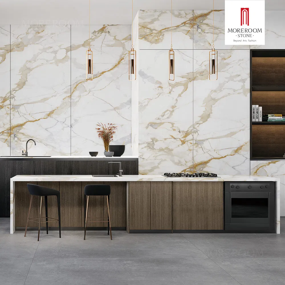 Sintered Stone Calacatta Gold Marble Slab for Luxury Kitchen Island Countertops