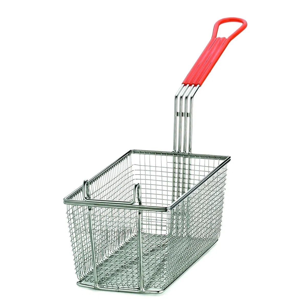 Kitchen Accessories Deep Pot Rectangular Fry Basket with Orange Vinyl Handle