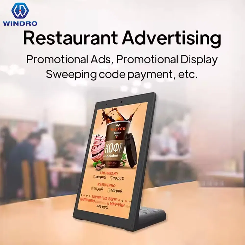 L-Shaped Desktop Digital Signage 10.1 Inch Android 14 Touchscreen Display with Rk3576, 2+16GB, Poe/Camera/NFC Optional for Restaurant Menu Display