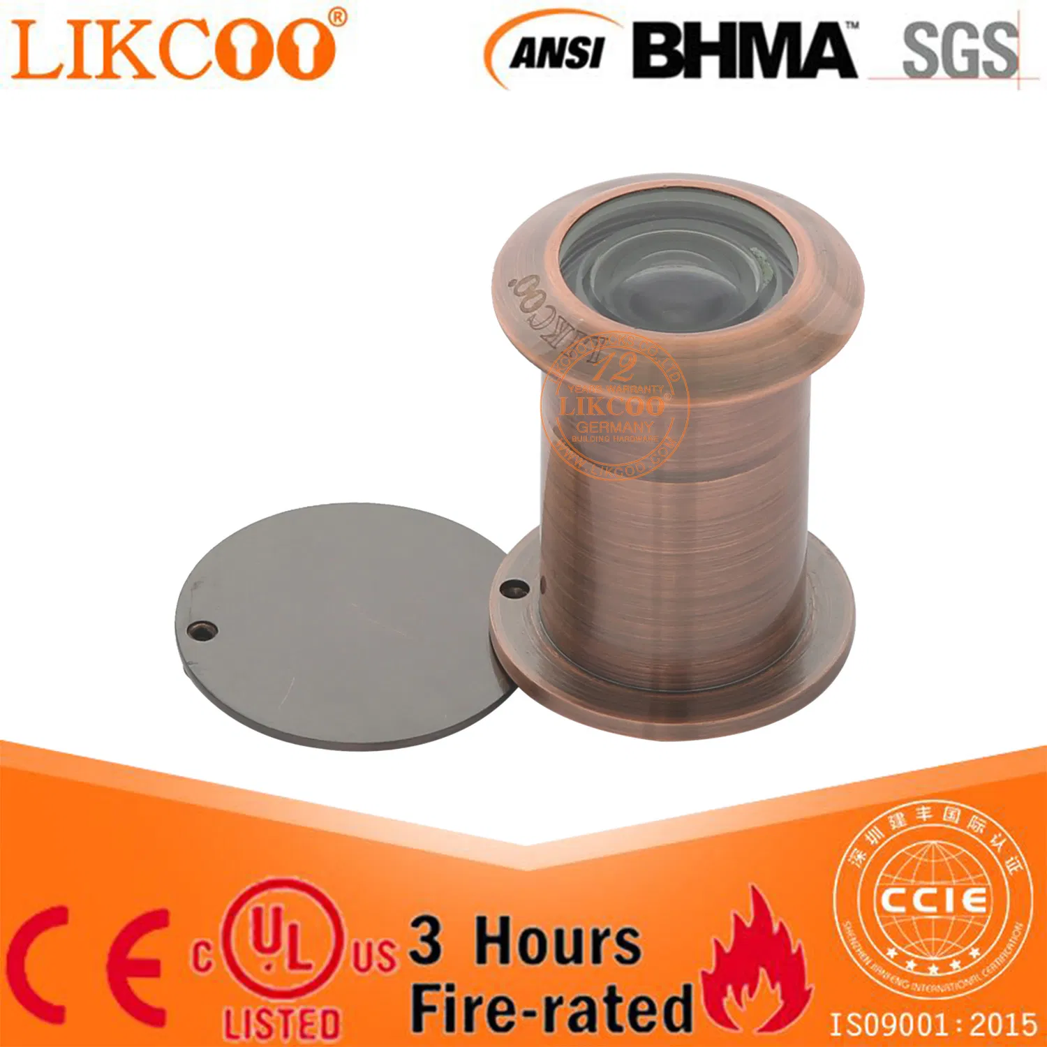 Brass Door Viewer with End Cover/Door Eyes