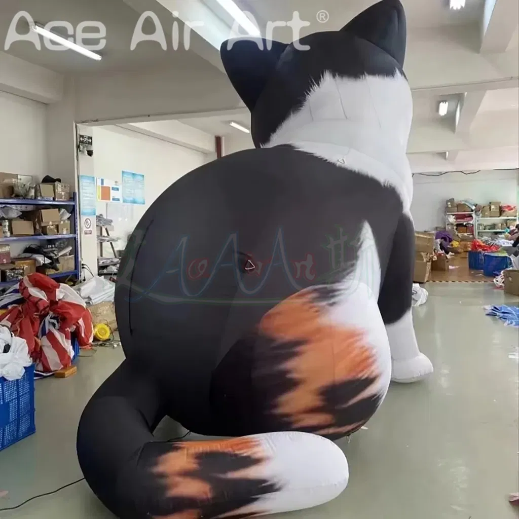Giant Inflatable Cat Air Blow Lifelike Kitty Animal Mascot with LED Light for Outdoor Event Advertising