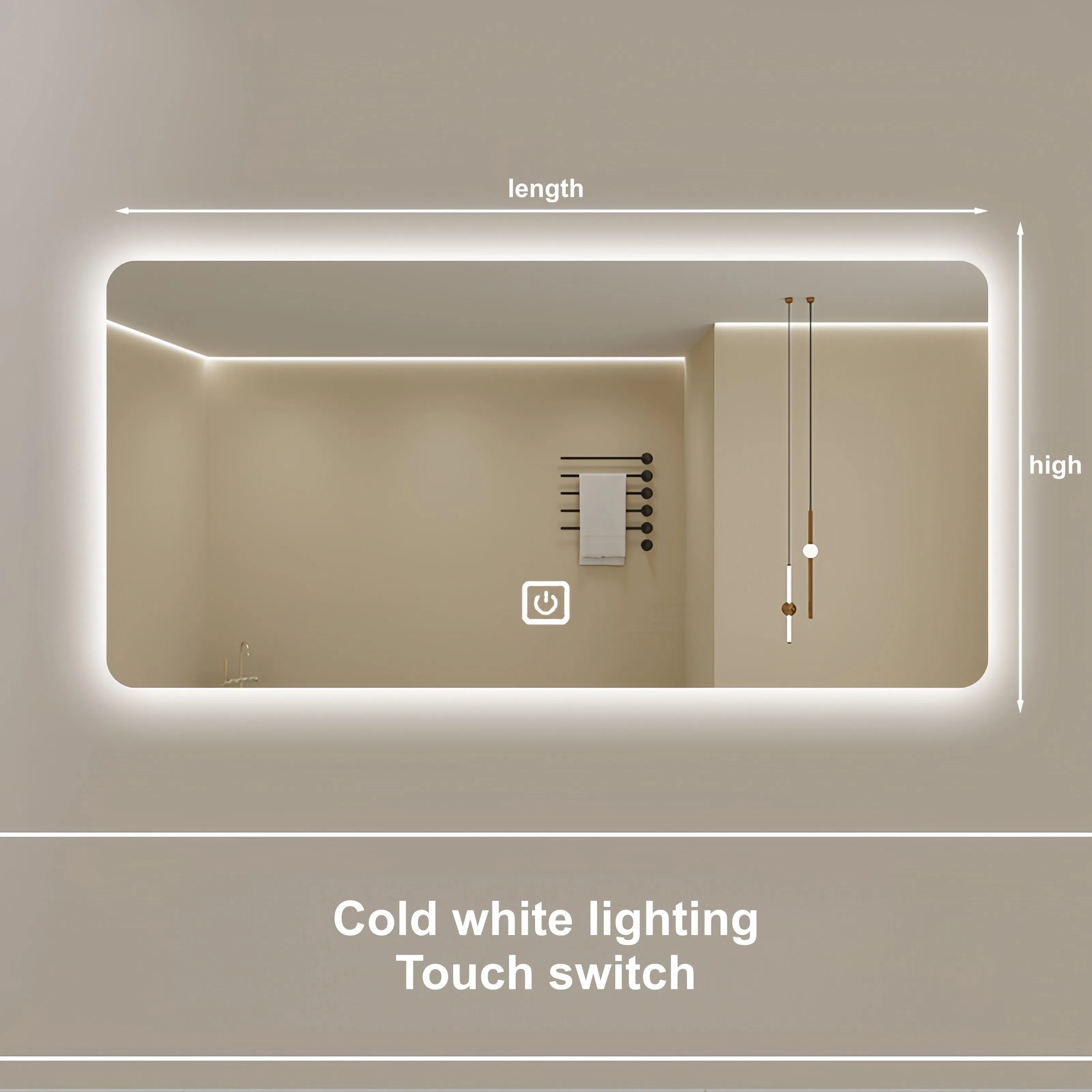 Modern LED Anti-Fog Three Stone Motion Detection Frameless Bathroom Mirror with Clock