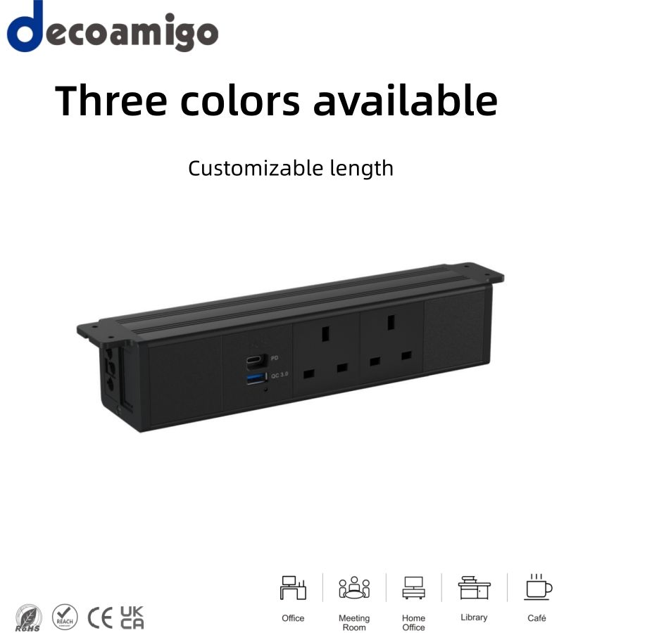 Decoamigo UK EU Power Outlet Hanging Power Socket Desktop Table Socket with USB Port