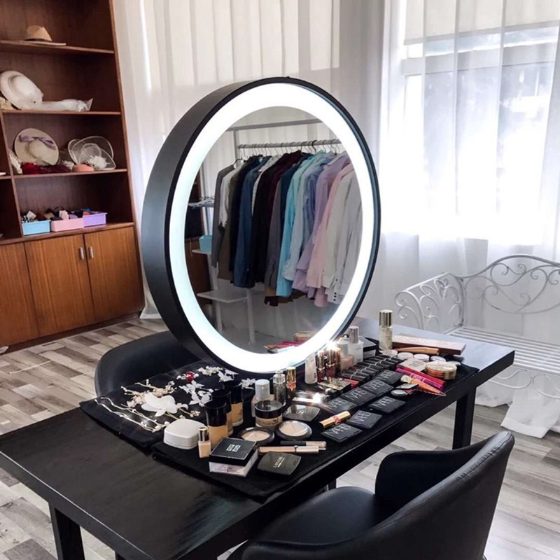 Hairdressing Barber Shop Single-Sided Luminous Mirror Beauty Salon Studio Professional with Lamp Double-Sided Makeup Mirror Desktop Hair Salon Mirror