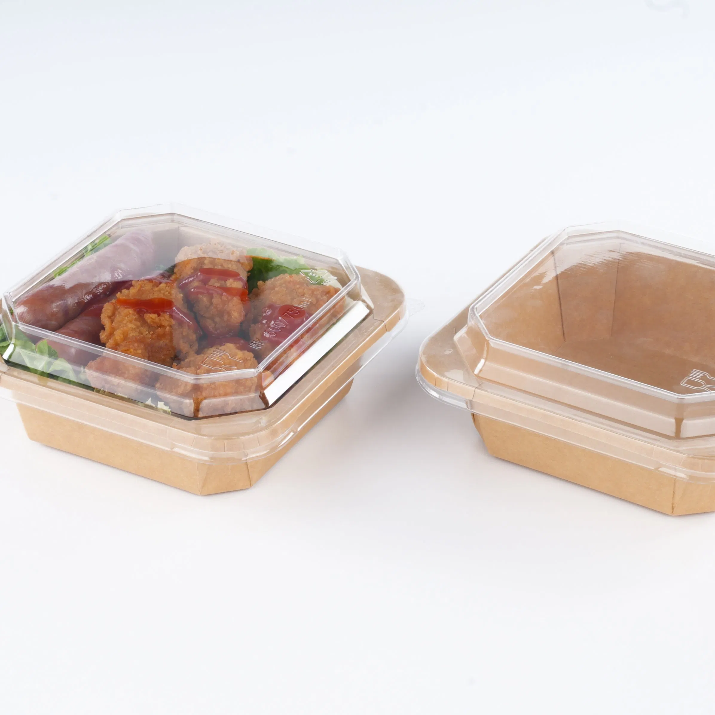 All Size Small MOQ 100% Eco Friendly Square Kraft Paper Salad Bowl 8oz with Lid