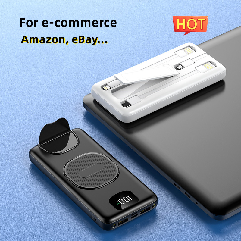 Ultra-Slim 10000mAh Bamboo Portable Power Bank with Wireless Charging