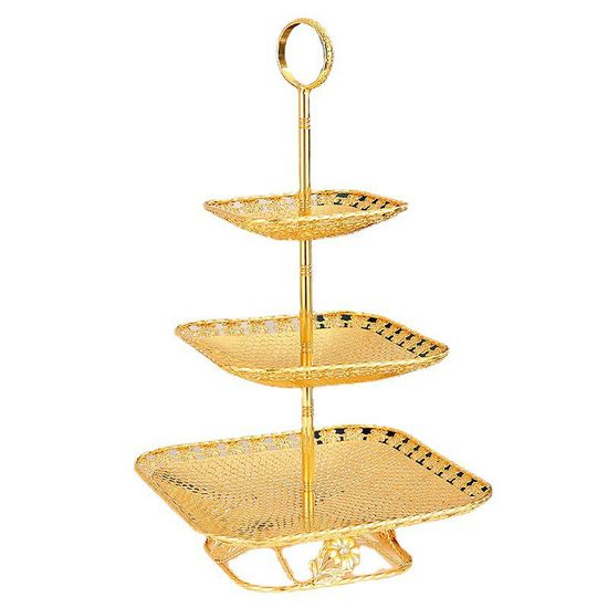 Gold Plated Iron Cake Rack Dim Sum Fruit Display Tray Household Living Room \for Weddding Candy Stand