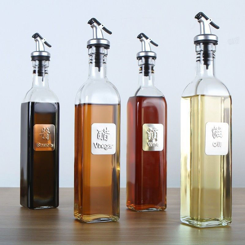 Clear Empty Square Kitchen Containers Vinegar Hot Sauce Olive Oil Dispenser Packing Glass Bottles with Spray Cap