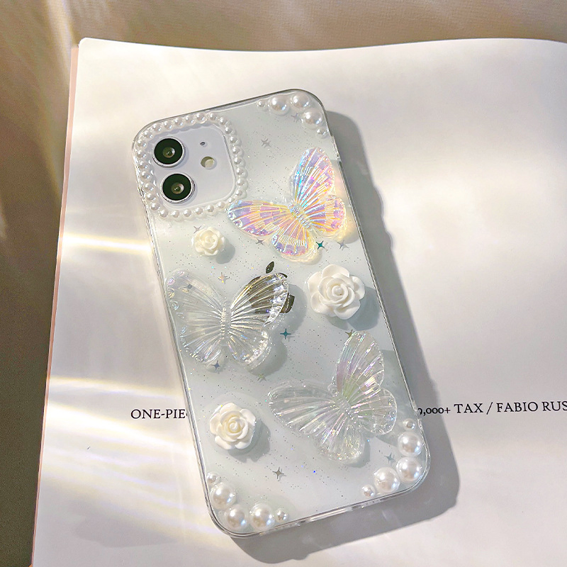 Прозрачный чехол с бабочками и блестками для iPhone
