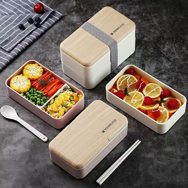 Adult Cute Double Layer Wooden Lunch Box