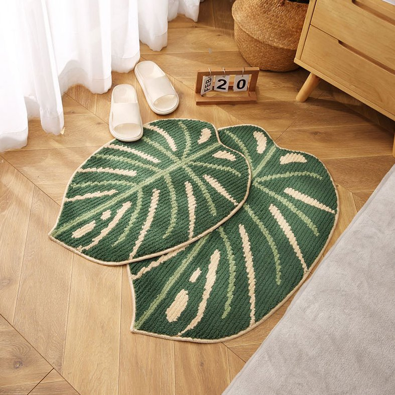 Leaf Shaped Microfiber Water Absorbent Bath Mat Bedroom Non Slip Floor Mat