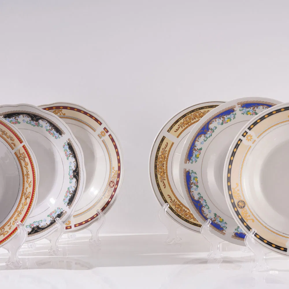 9"Soup Plate Round Decal with Gold Silver Line Porcelainware Ceramics Tableware