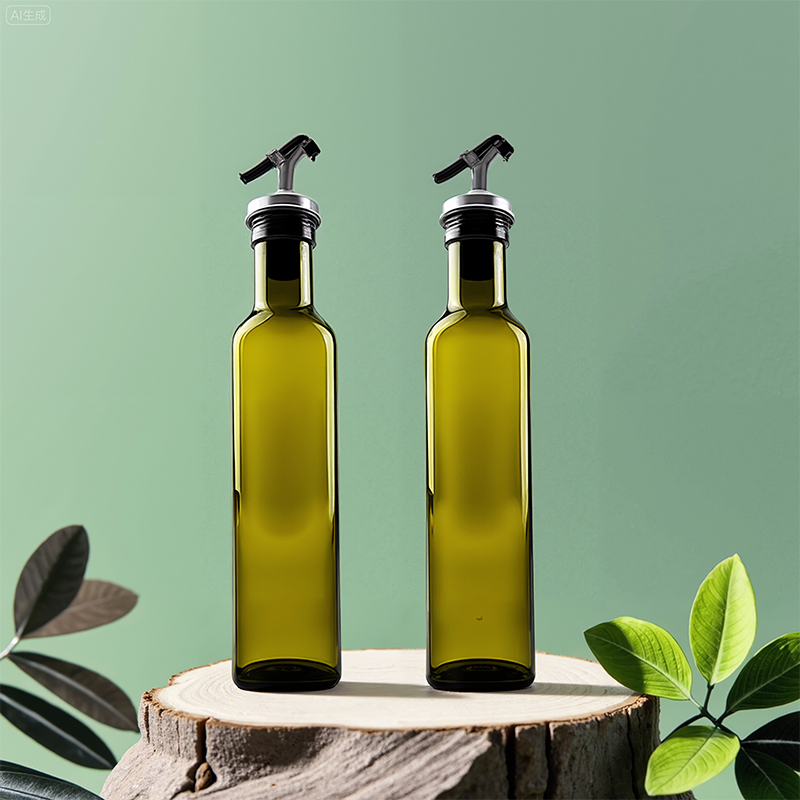 Vinegar Dispenser Bottle 250ml Green Glass Oil Bottle with Pouring Spouts