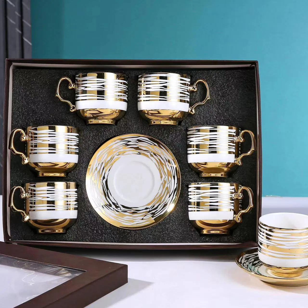 European Gold Plated Coffee Cup and Dish Set Gift Set of 12 Tableware Gifts