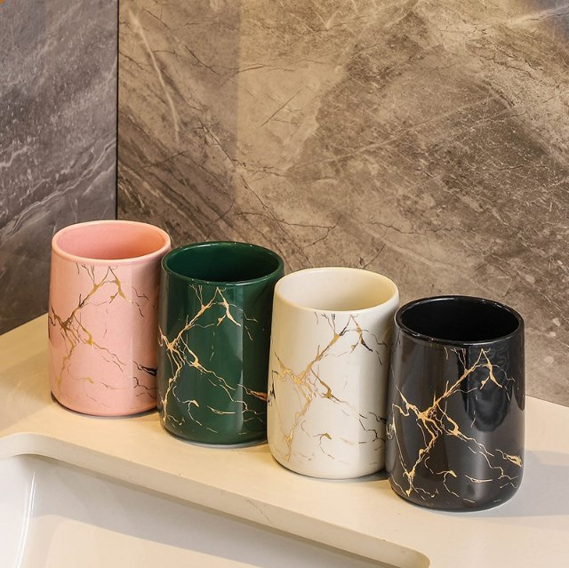 Simple Pattern Single Ceramic Cup Elegant Design Tidy Bathroom Accessories