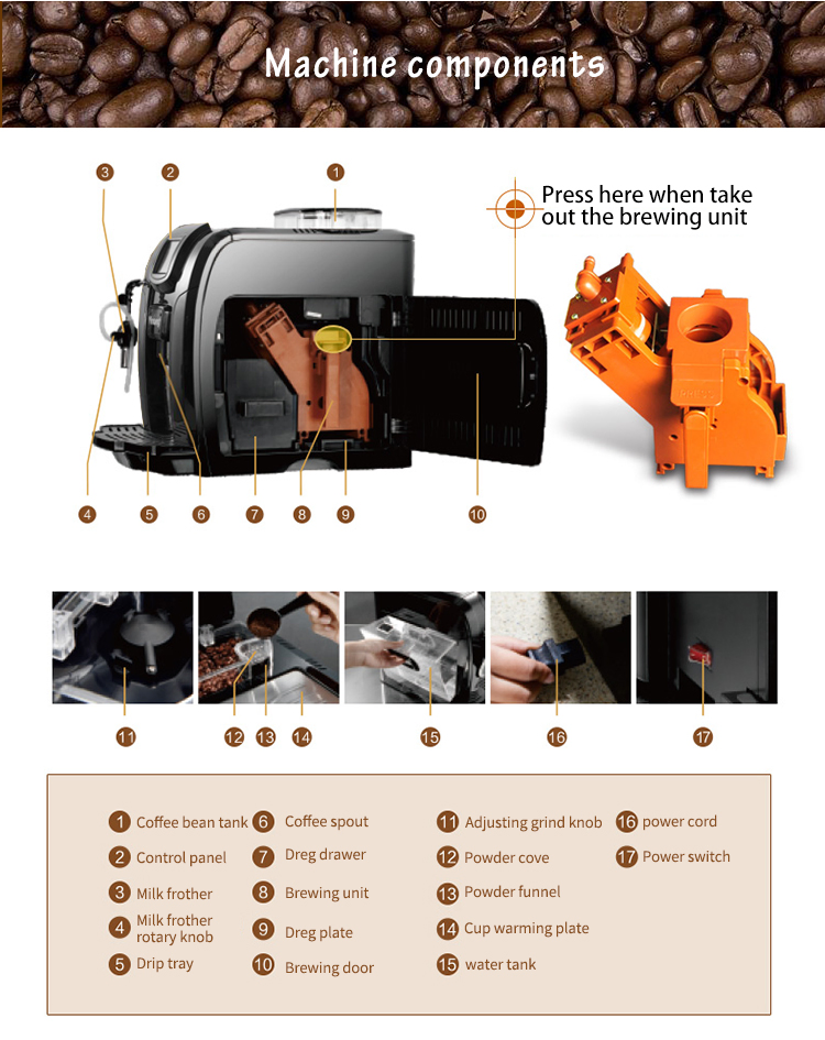 China Factory New Espresso Coffee Machine with Grinder and Milk Frother