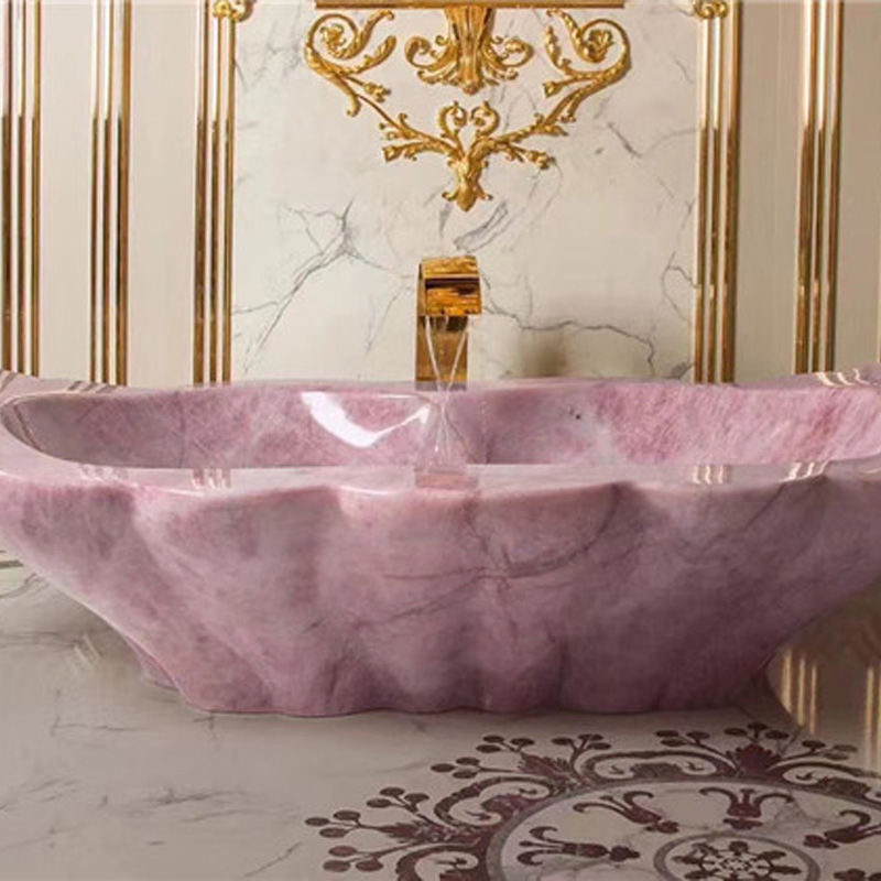 Customized Luxurious Villa White Crystal Rosa Quartz Amethyst Green Marble Stone Bathtub