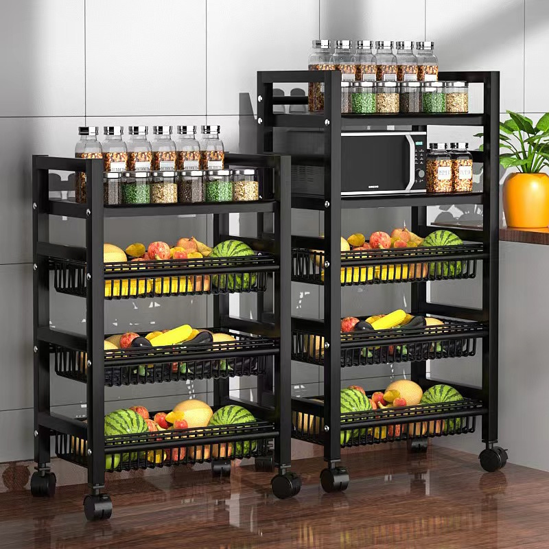 Kitchen Storage Rack Four Layers Folding Portable Removable Household Fruit Vegetable Snack Storage Basket
