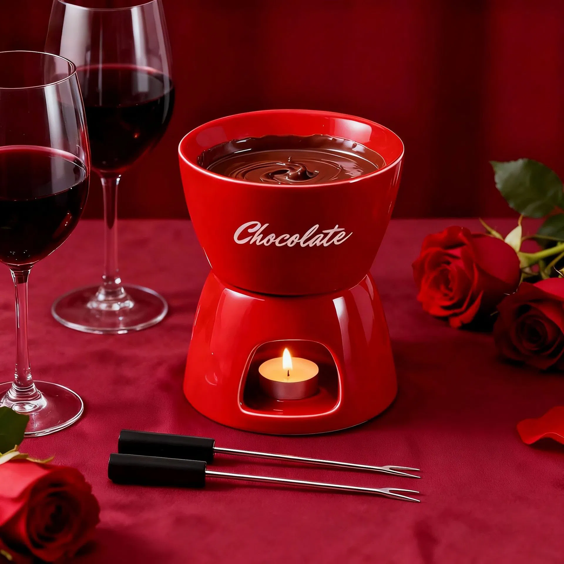 Creative Ceramic Chocolate Fondue Cup Large Capacity Dessert Melting Pot Ice Cream Cheese Bowl with Separate Heating Base