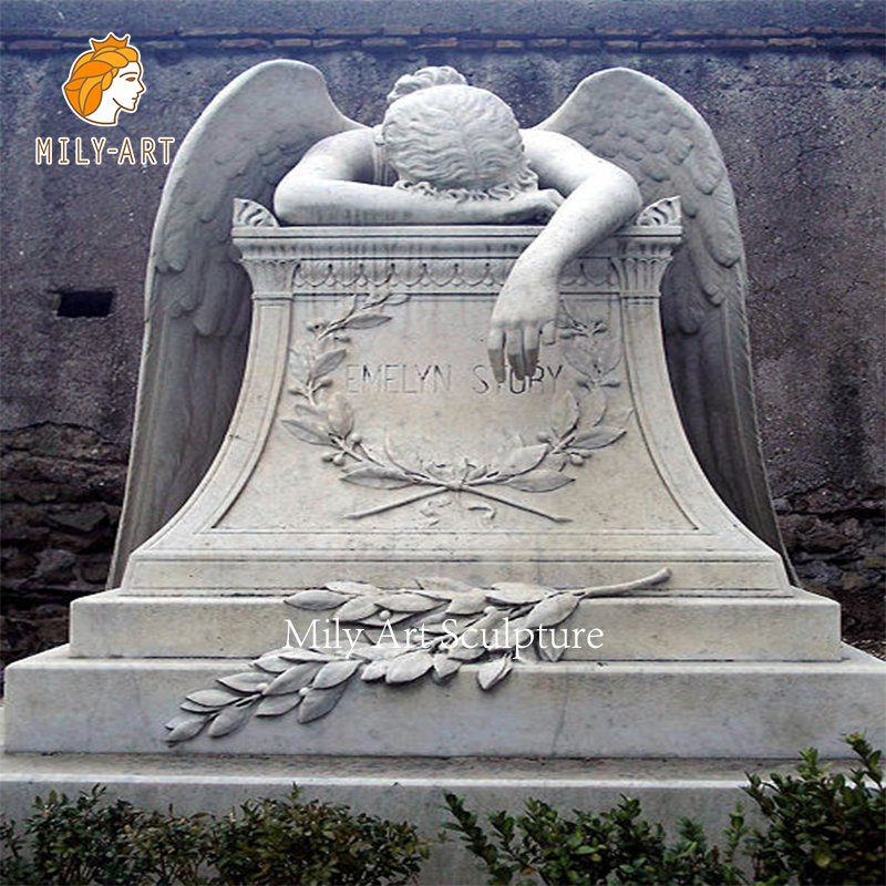 Weeping Marble Angel of Grief Tombstone