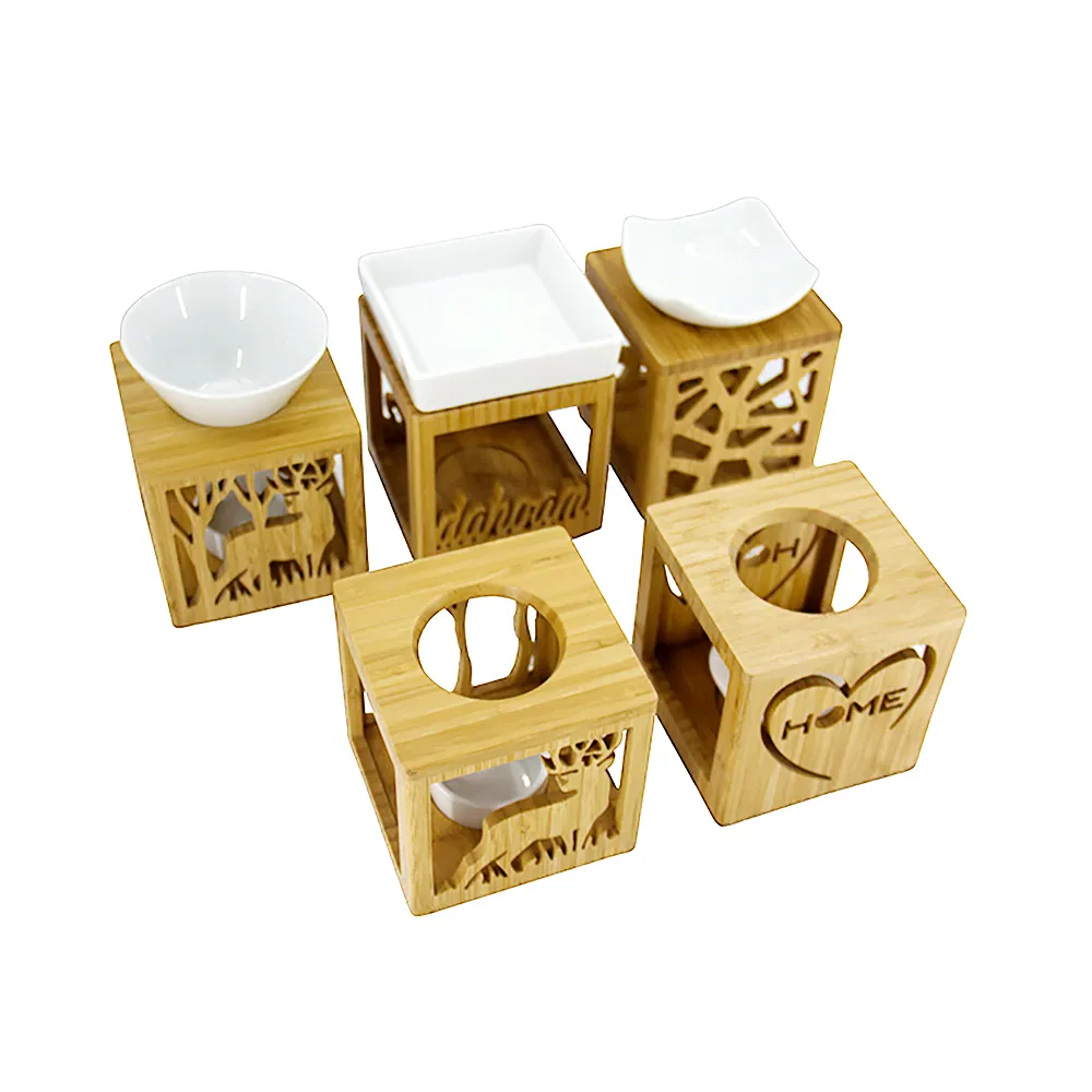 Lamp Candle Holder Made of Bamboo Homex BSCI with Two Ceramic Bowls