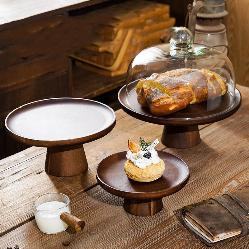 New European Vintage Acacia Wood Cake Home Living Room Snack Tray