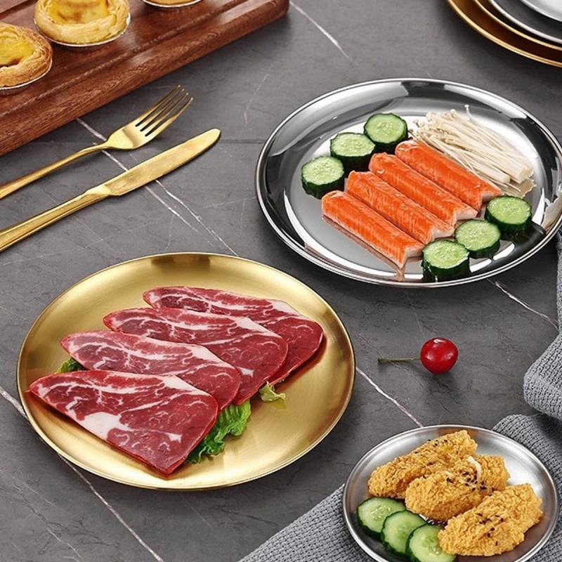 5.5 Inch Stainless Steel Gold Round Dinner Dishes Plate for Barbecue Picnic
