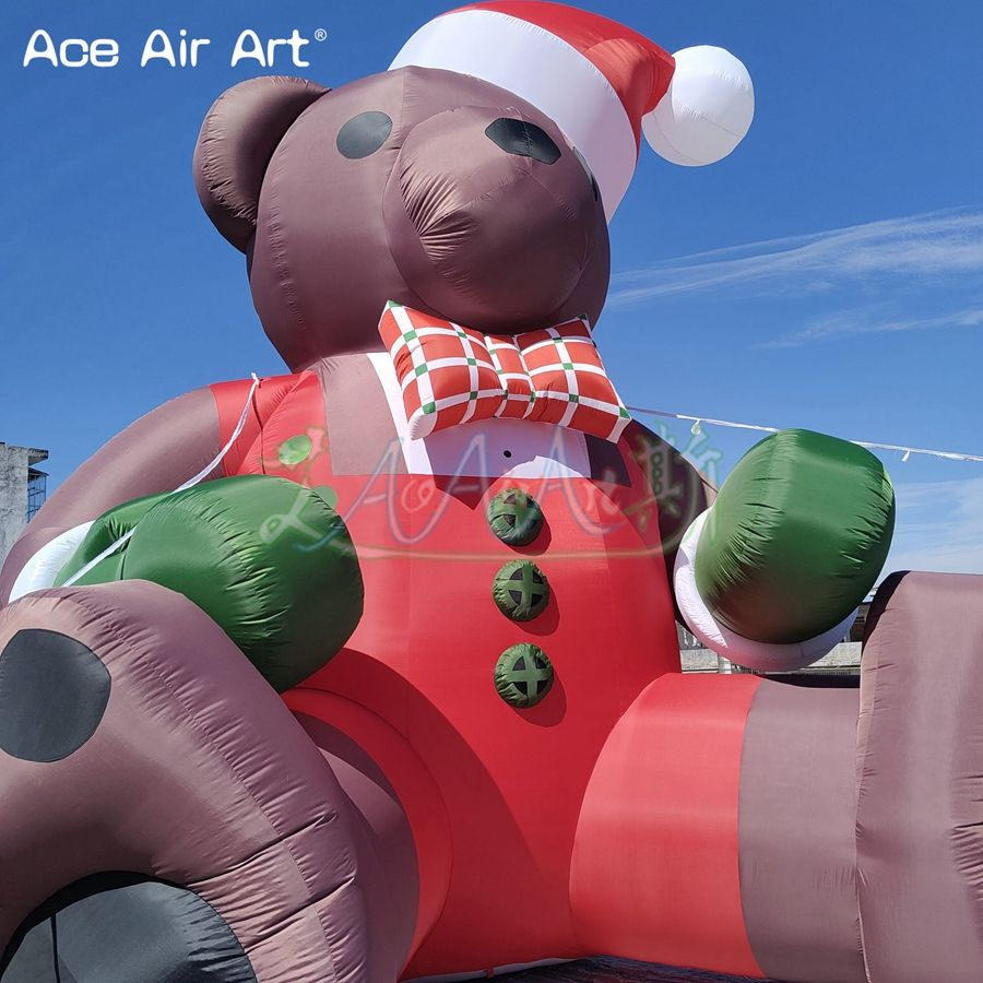 6mh Giant Inflatable Brown Bear with Hat Inflatable Cartoon Mascot Animal for Christmas Holiday Advertising Event Decoration