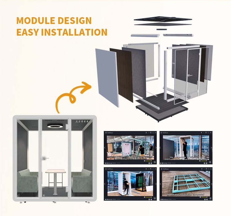 Mobile Soundproof Meeting Room with Glass and Sound-Absorbing Cotton for Corner Office Space