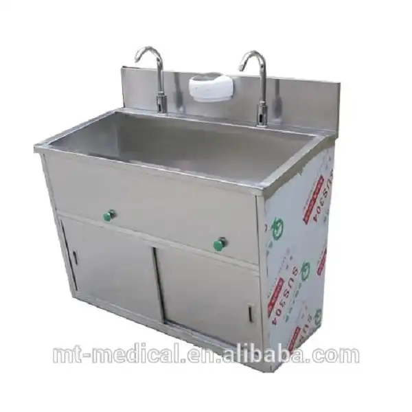 Double Bay Foot Pedal Medical Hand Scrub Sink Hospital Stainless Steel Sink