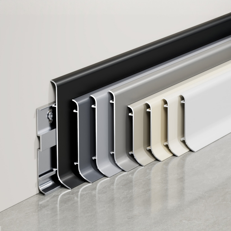 Aluminum Baseboard Skirting Kickboard, Brushed Aluminum Finishes Available Worldwide, Customizable